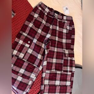 Forever 21 Wide Leg Plaid Flannel Cargos